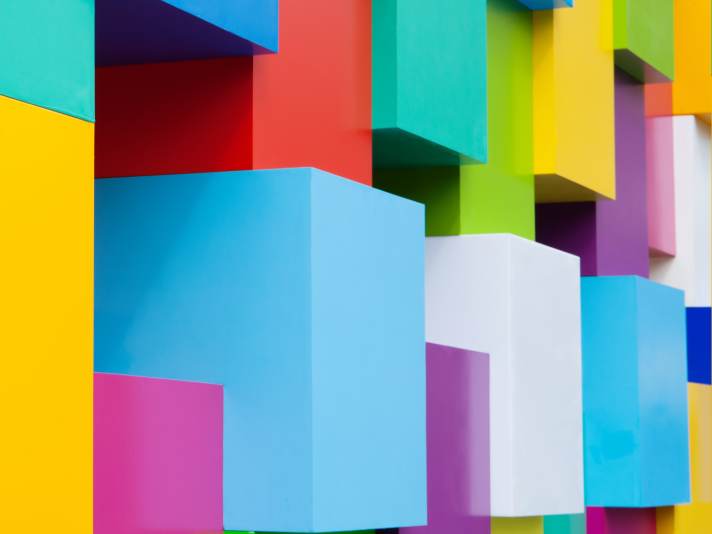 A structure composed of colorful building blocks.