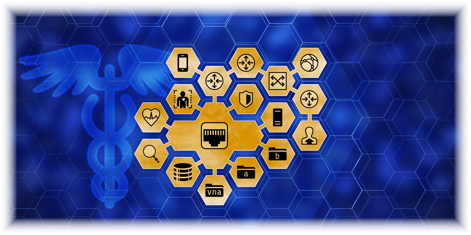 Hexagonal icons depicting trusted and non-trusted network components.